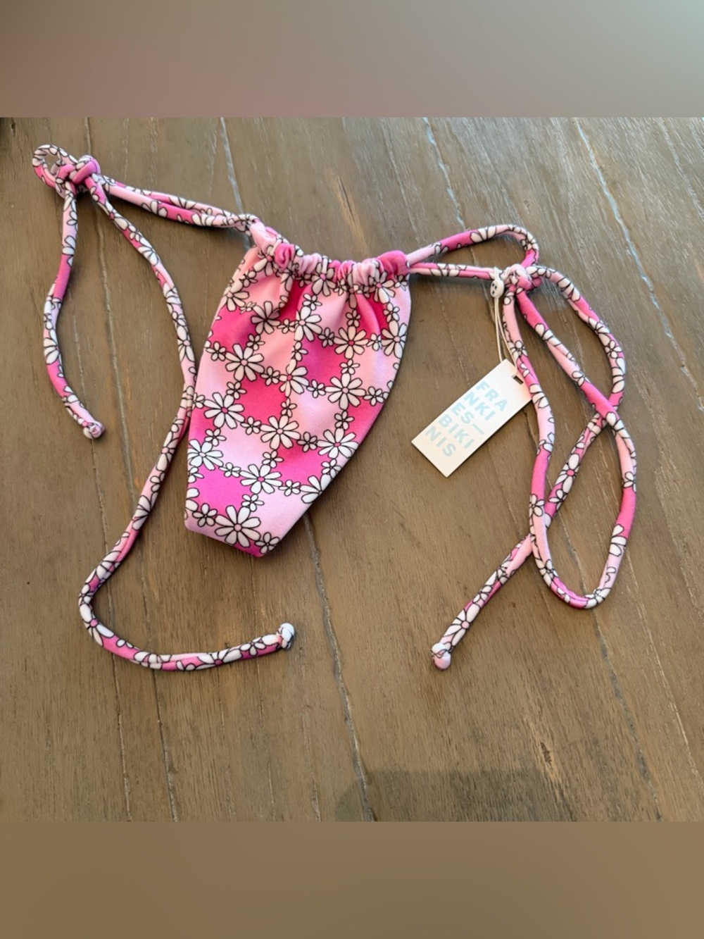 Frankie's Bikinis Pink Daisy String Bikini Bottom